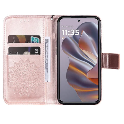KT Imprinting Flower Series-1 For Motorola Moto G55 5G Case Sunflower Leather Wallet Phone Cover