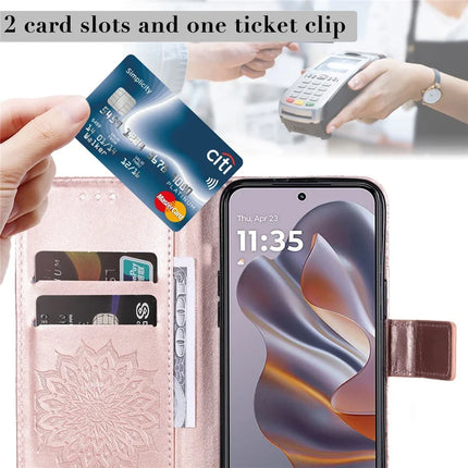 KT Imprinting Flower Series-1 For Motorola Moto G55 5G Case Sunflower Leather Wallet Phone Cover