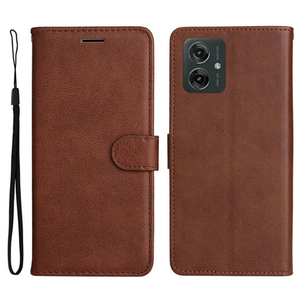 For Motorola Moto G55 5G Case Solid Color Leather Mobile Cover Wallet Stand with Strap - Brown