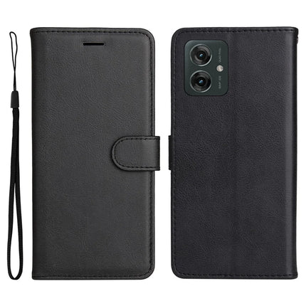 For Motorola Moto G55 5G Case Solid Color Leather Mobile Cover Wallet Stand with Strap - Black
