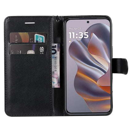 For Motorola Moto G55 5G Case Solid Color Leather Mobile Cover Wallet Stand with Strap