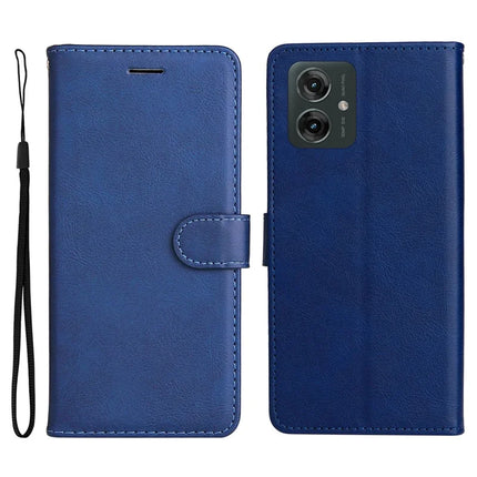 For Motorola Moto G55 5G Case Solid Color Leather Mobile Cover Wallet Stand with Strap - Blue