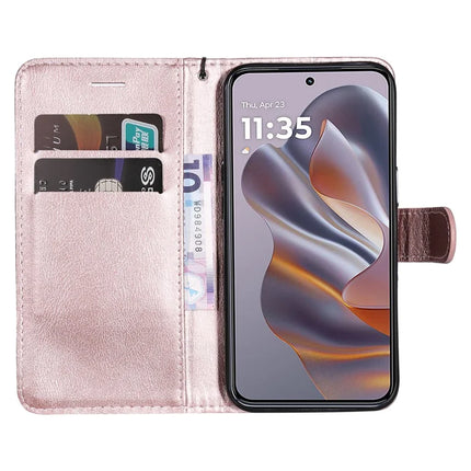 For Motorola Moto G55 5G Case Solid Color Leather Mobile Cover Wallet Stand with Strap