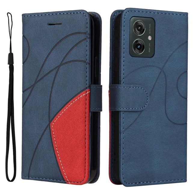 For Motorola Moto G55 5G Leather Case Wallet Stand Color Splicing Phone Cover  - Blue