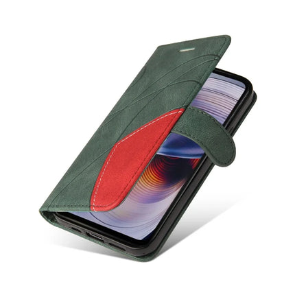 For Motorola Moto G55 5G Leather Case Wallet Stand Color Splicing Phone Cover