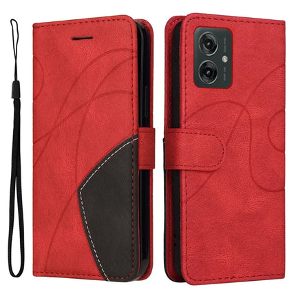 For Motorola Moto G55 5G Leather Case Wallet Stand Color Splicing Phone Cover  - Red