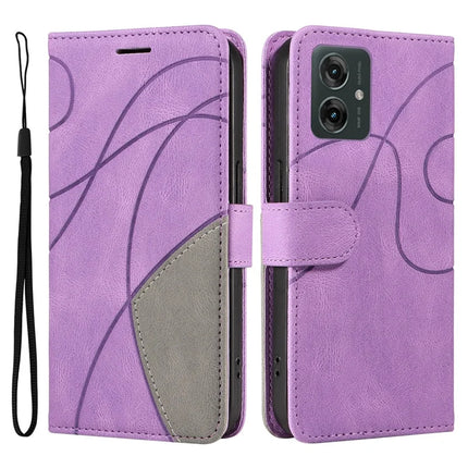For Motorola Moto G55 5G Leather Case Wallet Stand Color Splicing Phone Cover  - Light Purple