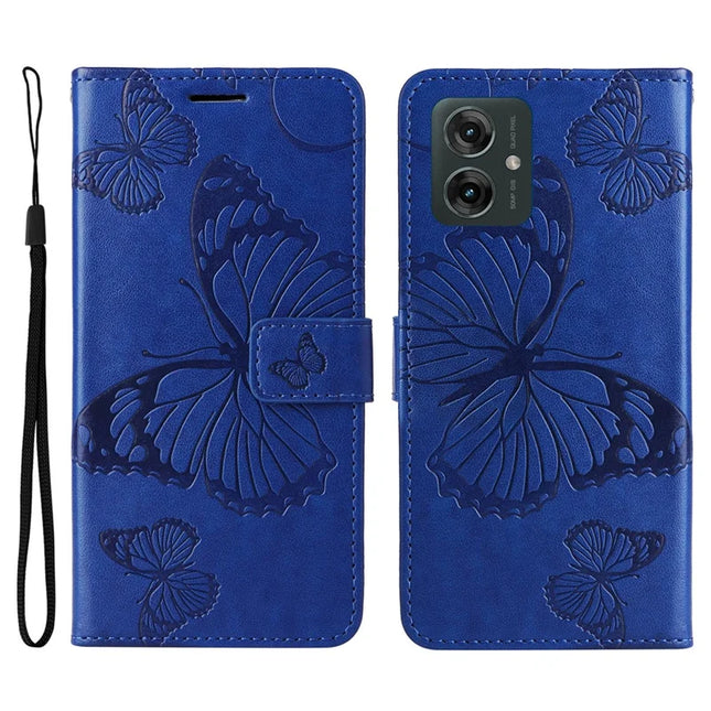 KT Imprinting Flower Series-2 For Motorola Moto G55 5G Case Butterfly Leather Phone Cover - Blue