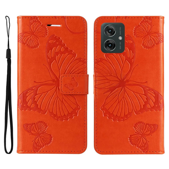 KT Imprinting Flower Series-2 For Motorola Moto G55 5G Case Butterfly Leather Phone Cover - Orange