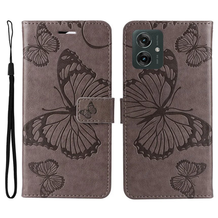 KT Imprinting Flower Series-2 For Motorola Moto G55 5G Case Butterfly Leather Phone Cover - Grey