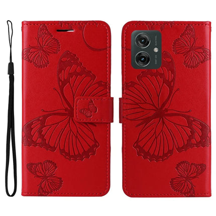 KT Imprinting Flower Series-2 For Motorola Moto G55 5G Case Butterfly Leather Phone Cover - Red