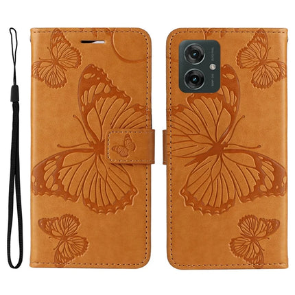 KT Imprinting Flower Series-2 For Motorola Moto G55 5G Case Butterfly Leather Phone Cover - Yellow