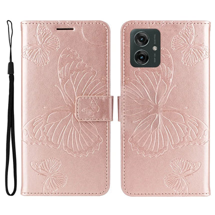 KT Imprinting Flower Series-2 For Motorola Moto G55 5G Case Butterfly Leather Phone Cover - Rose Gold