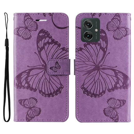 KT Imprinting Flower Series-2 For Motorola Moto G55 5G Case Butterfly Leather Phone Cover - Light Purple