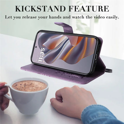 KT Imprinting Flower Series-2 For Motorola Moto G55 5G Case Butterfly Leather Phone Cover