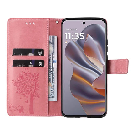 KT Imprinting Flower Series-3 For Motorola Moto G55 5G Case Cat Tree Pattern Flip Leather Phone Cover