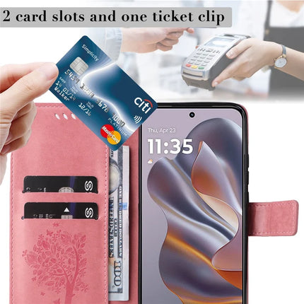 KT Imprinting Flower Series-3 For Motorola Moto G55 5G Case Cat Tree Pattern Flip Leather Phone Cover
