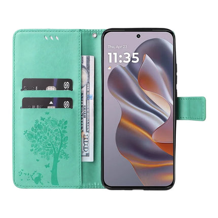 KT Imprinting Flower Series-3 For Motorola Moto G55 5G Case Cat Tree Pattern Flip Leather Phone Cover