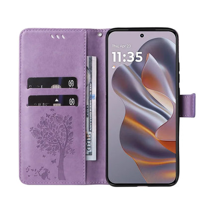 KT Imprinting Flower Series-3 For Motorola Moto G55 5G Case Cat Tree Pattern Flip Leather Phone Cover