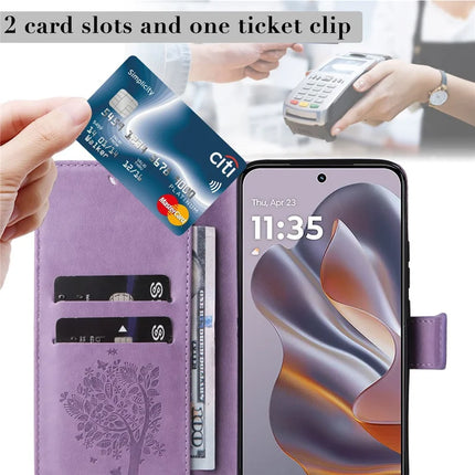 KT Imprinting Flower Series-3 For Motorola Moto G55 5G Case Cat Tree Pattern Flip Leather Phone Cover