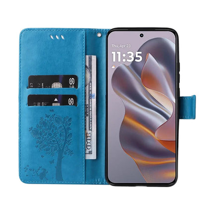 KT Imprinting Flower Series-3 For Motorola Moto G55 5G Case Cat Tree Pattern Flip Leather Phone Cover