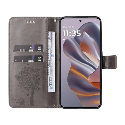 KT Imprinting Flower Series-3 For Motorola Moto G55 5G Case Cat Tree Pattern Flip Leather Phone Cover