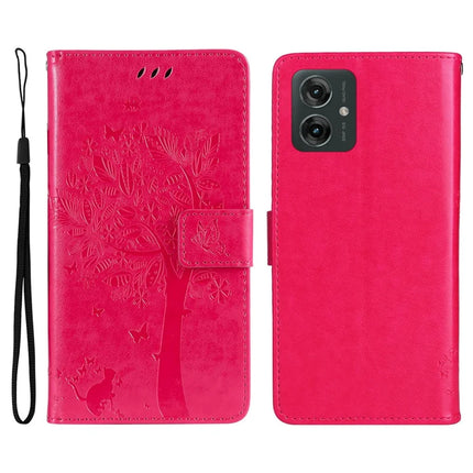 KT Imprinting Flower Series-3 For Motorola Moto G55 5G Case Cat Tree Pattern Flip Leather Phone Cover - Rose