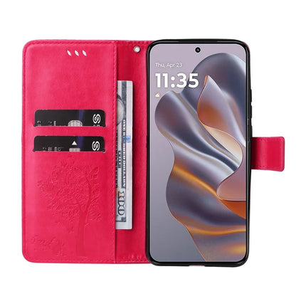 KT Imprinting Flower Series-3 For Motorola Moto G55 5G Case Cat Tree Pattern Flip Leather Phone Cover