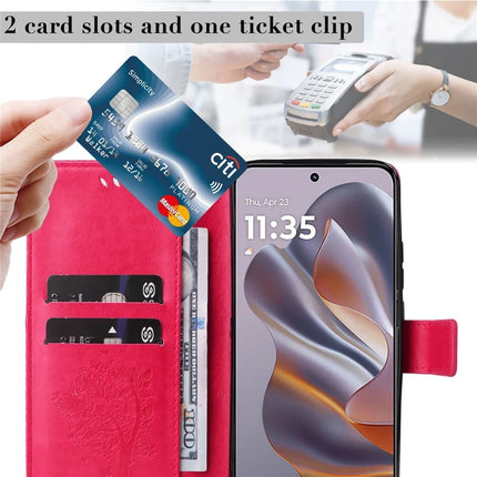KT Imprinting Flower Series-3 For Motorola Moto G55 5G Case Cat Tree Pattern Flip Leather Phone Cover