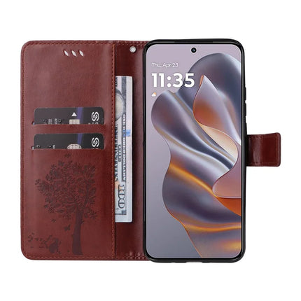 KT Imprinting Flower Series-3 For Motorola Moto G55 5G Case Cat Tree Pattern Flip Leather Phone Cover