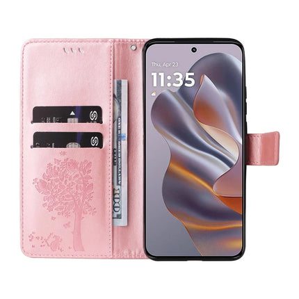 KT Imprinting Flower Series-3 For Motorola Moto G55 5G Case Cat Tree Pattern Flip Leather Phone Cover