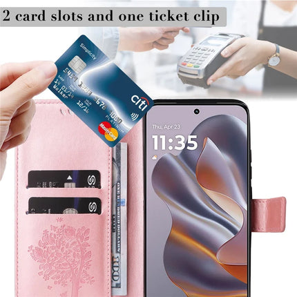 KT Imprinting Flower Series-3 For Motorola Moto G55 5G Case Cat Tree Pattern Flip Leather Phone Cover