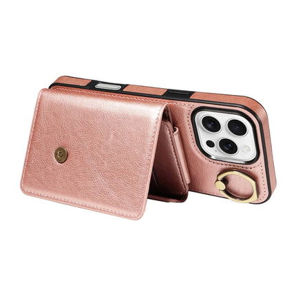 For iPhone 16 Pro Max Case Card Holder Leather + TPU Phone Cover with Long Shoulder Strap
