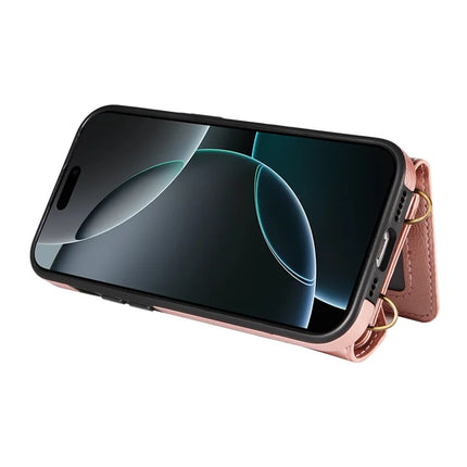 For iPhone 16 Pro Max Case Card Holder Leather + TPU Phone Cover with Long Shoulder Strap