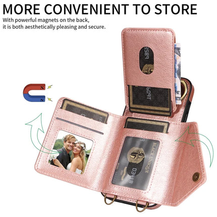 For iPhone 16 Pro Max Case Card Holder Leather + TPU Phone Cover with Long Shoulder Strap