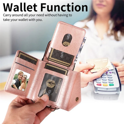 For iPhone 16 Pro Max Case Card Holder Leather + TPU Phone Cover with Long Shoulder Strap
