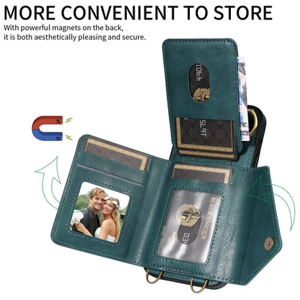 For iPhone 16 Pro Max Case Card Holder Leather + TPU Phone Cover with Long Shoulder Strap