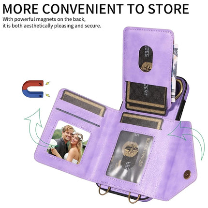 For iPhone 16 Pro Max Case Card Holder Leather + TPU Phone Cover with Long Shoulder Strap
