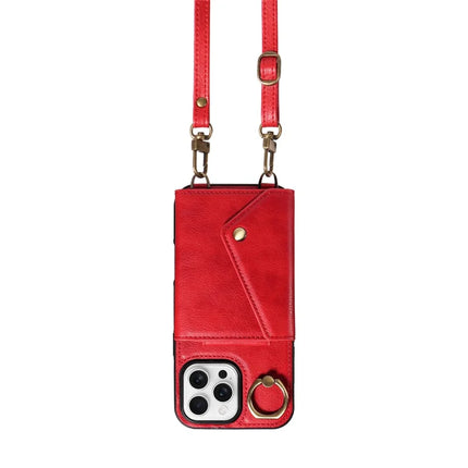 For iPhone 16 Pro Max Case Card Holder Leather + TPU Phone Cover with Long Shoulder Strap