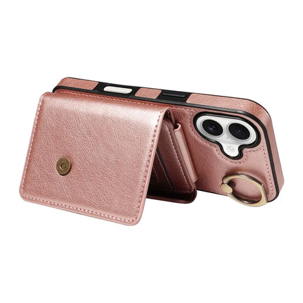 For iPhone 16 Case Card Holder Leather + TPU Phone Cover with Long Shoulder Strap