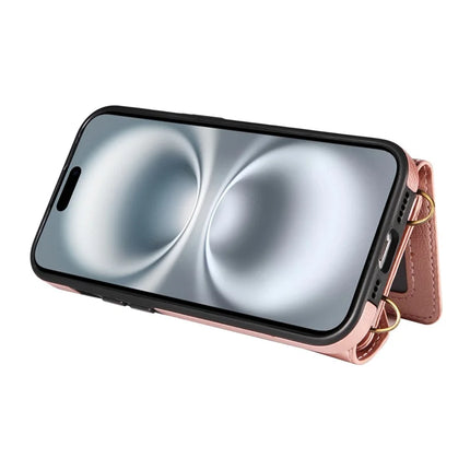 For iPhone 16 Case Card Holder Leather + TPU Phone Cover with Long Shoulder Strap