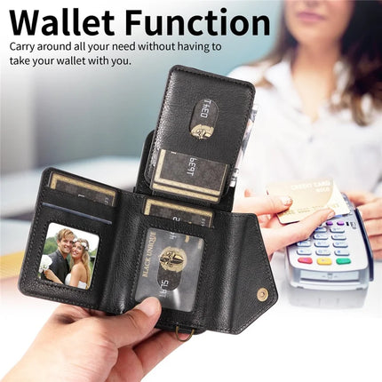 For iPhone 16 Pro Case Card Holder Leather + TPU Phone Cover with Long Shoulder Strap