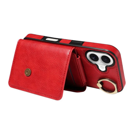 For iPhone 16 Plus Case Card Holder Leather + TPU Phone Cover with Long Shoulder Strap