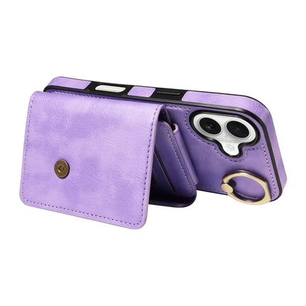 For iPhone 16 Plus Case Card Holder Leather + TPU Phone Cover with Long Shoulder Strap
