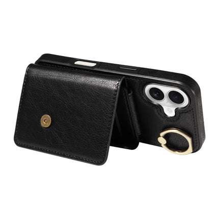 For iPhone 16 Plus Case Card Holder Leather + TPU Phone Cover with Long Shoulder Strap