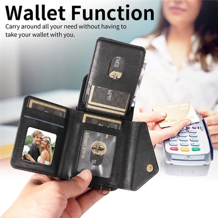 For iPhone 16 Plus Case Card Holder Leather + TPU Phone Cover with Long Shoulder Strap