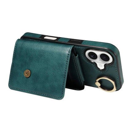 For iPhone 16 Plus Case Card Holder Leather + TPU Phone Cover with Long Shoulder Strap
