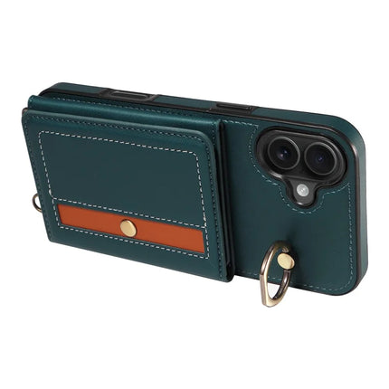 For iPhone 16 Plus Case Leather Crossbody Phone Cover Card Holder Kickstand