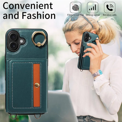 For iPhone 16 Plus Case Leather Crossbody Phone Cover Card Holder Kickstand