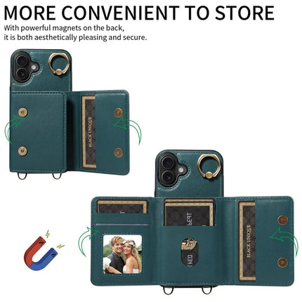For iPhone 16 Plus Case Leather Crossbody Phone Cover Card Holder Kickstand